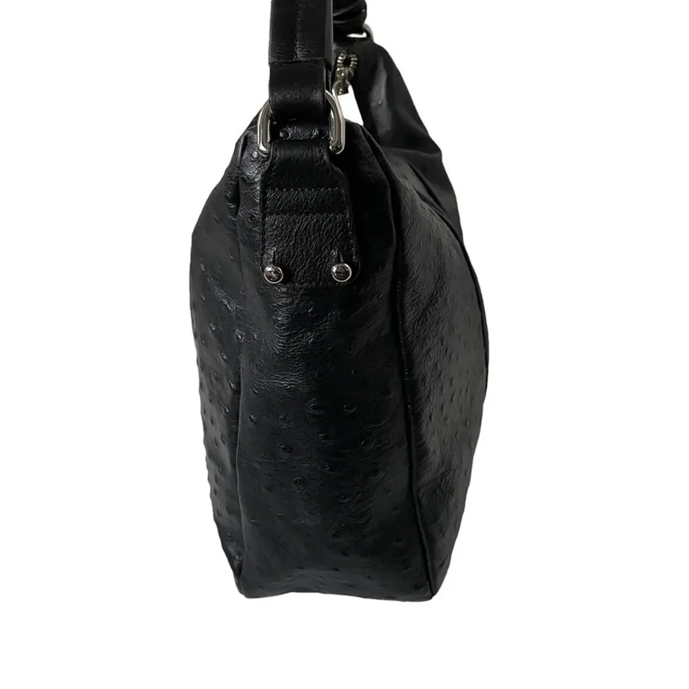 Furla Soho Hobo Bag Leather Shoulder Top Handle Ostrich Embossed $398 Black EUC